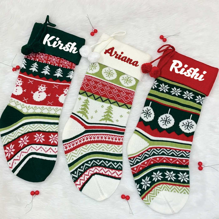 Personalized Handwoven Knitted Woolen Stockings For Christmas Decoration