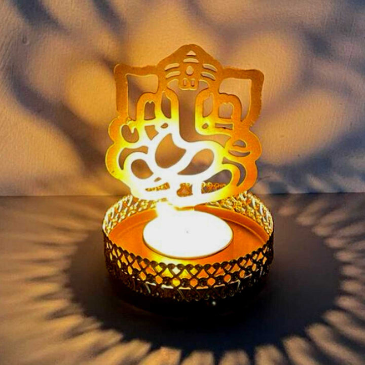 Handmade Ganesha Metal Shadow Tealight Holder