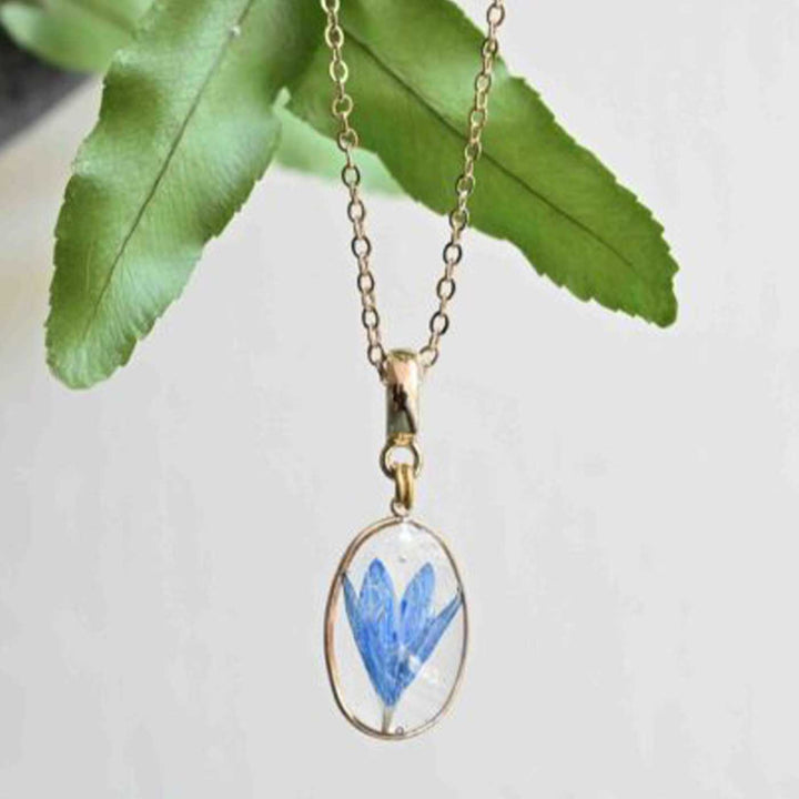 Handmade Preserved Cornflower Brass Necklace