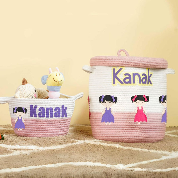 Handmade Personalized Doll Themed Kids Rope Basket