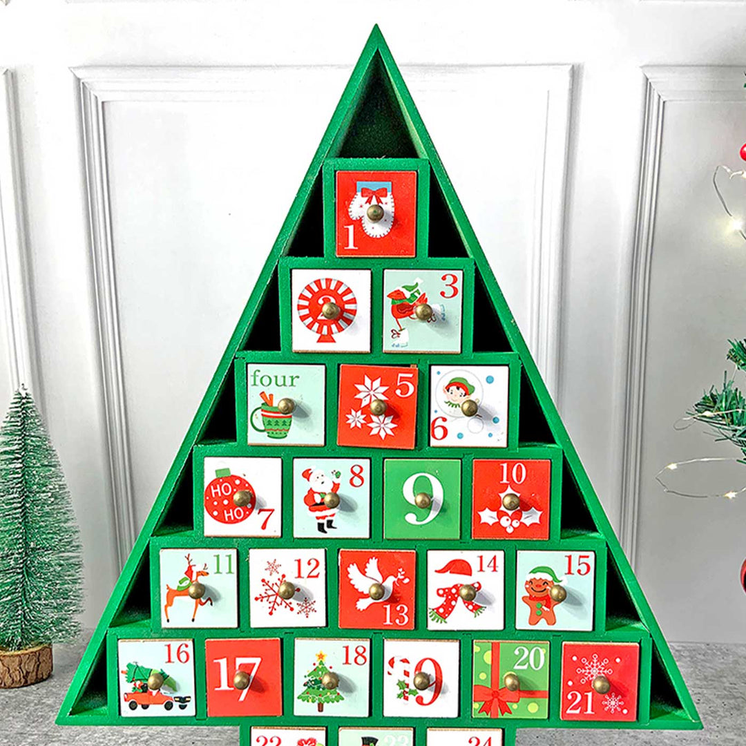 24 Days Wooden Green Tree Shape Advent Calendar | Secret Santa Gift Ideas