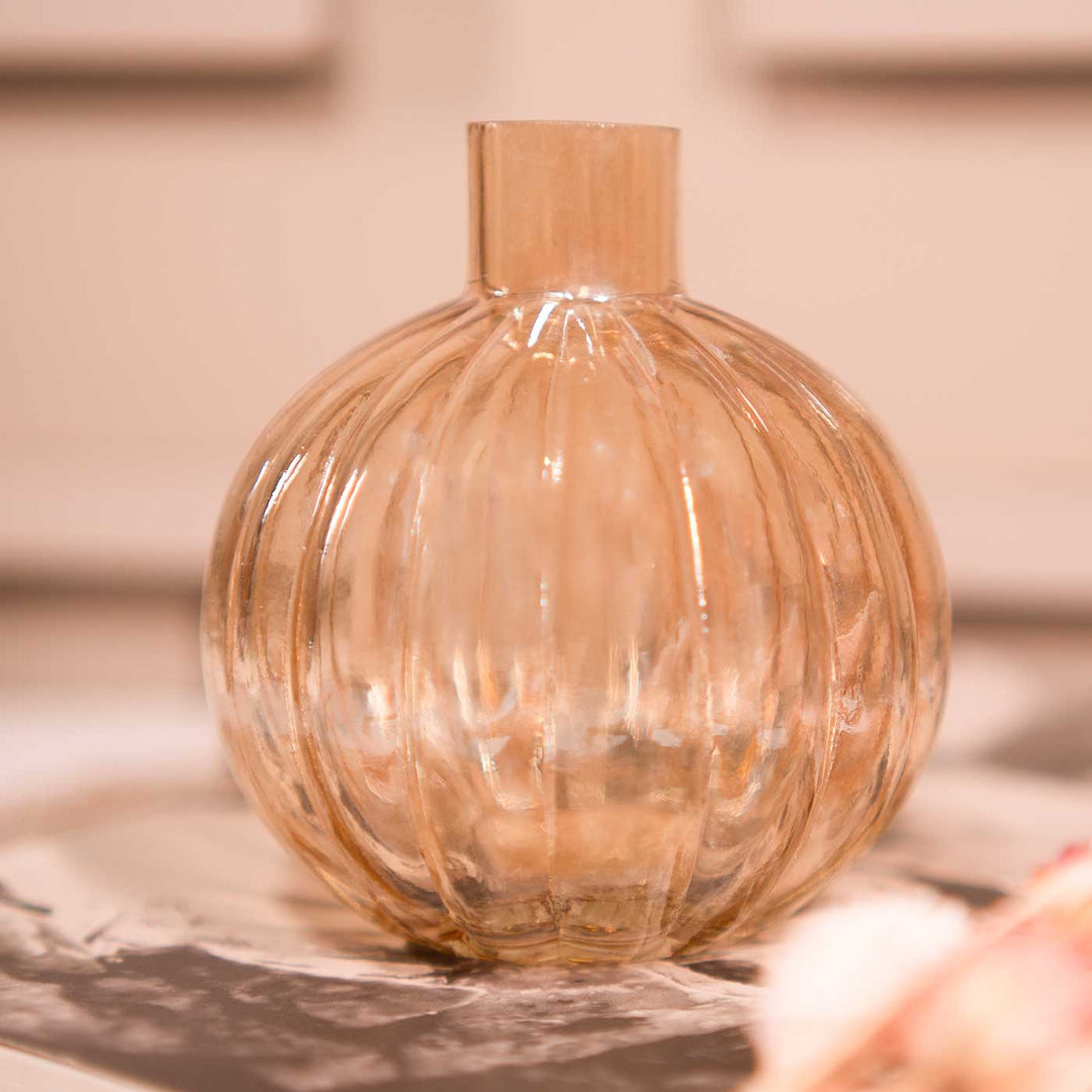 Pumpkin Glass Vase With Dried Flower Bunch