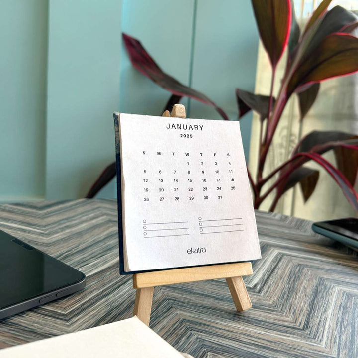 Hand Pressed 2025 Desk Calendar With Easel