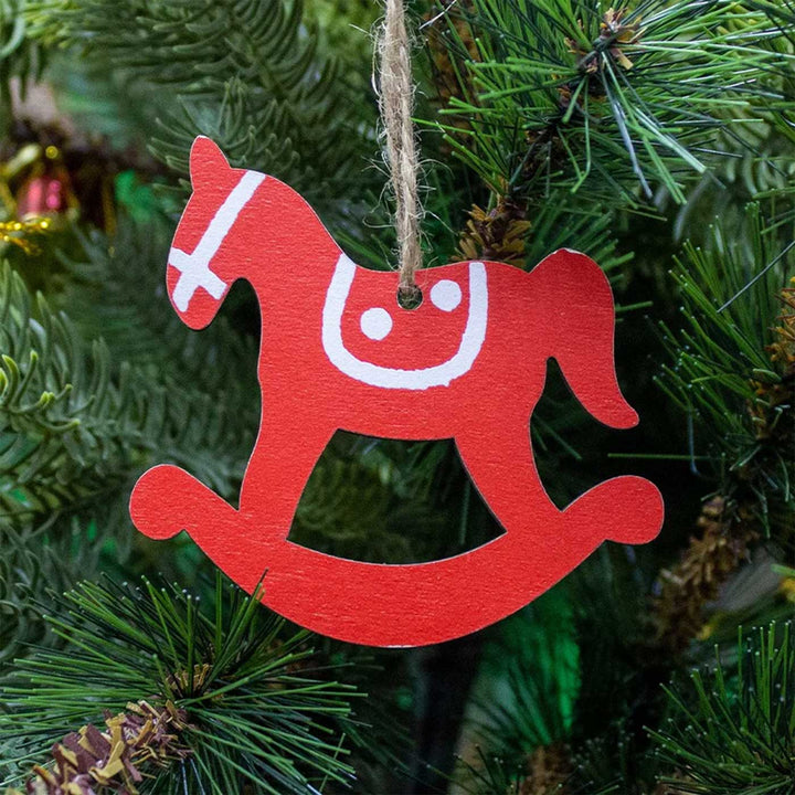 Handmade Radiant Red Mdf Wood Ornaments For Christmas Tree Decoration | Set Of 4