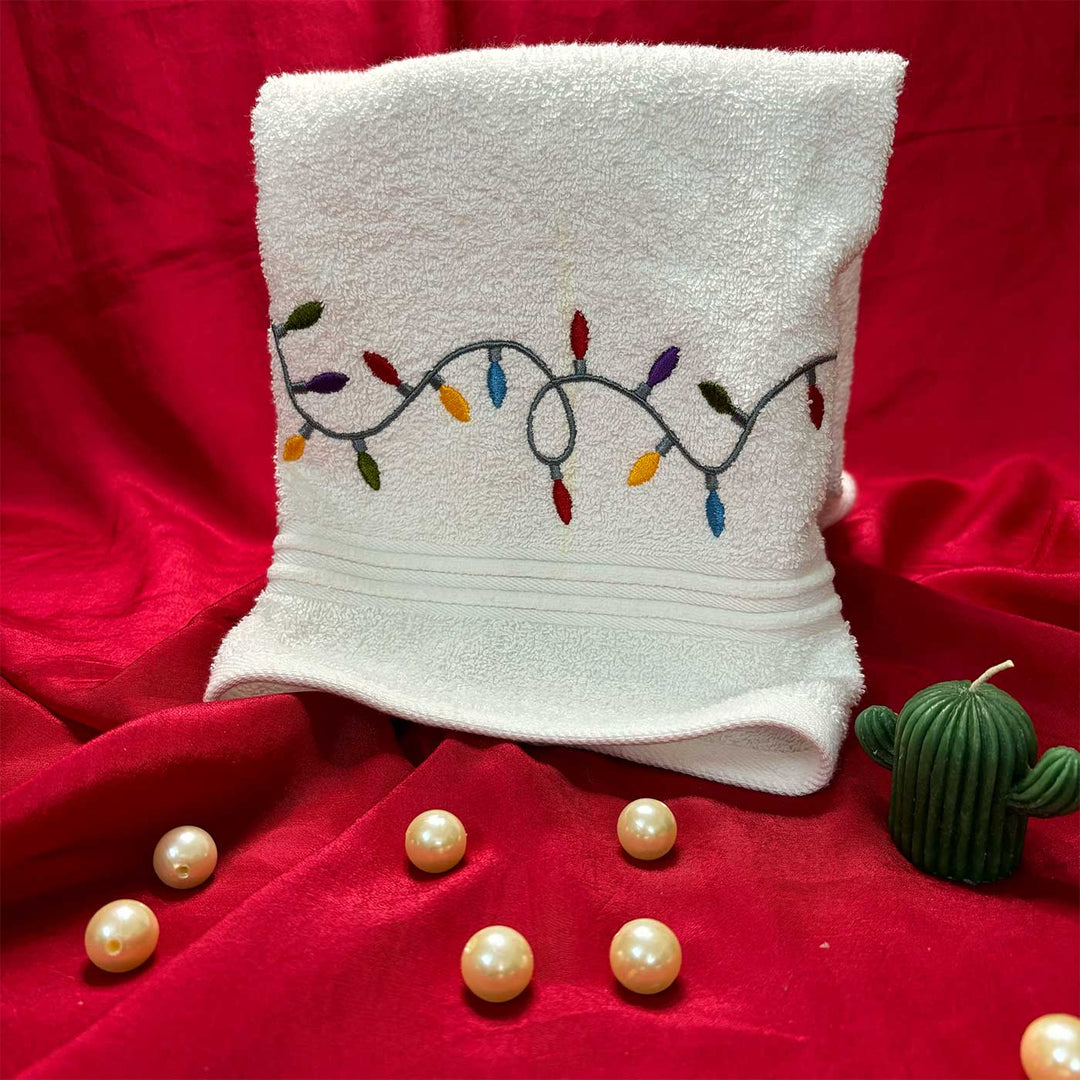 Personalized Fairy Lights Embroidered Cotton Hand Towel | Secret Santa Gift Ideas