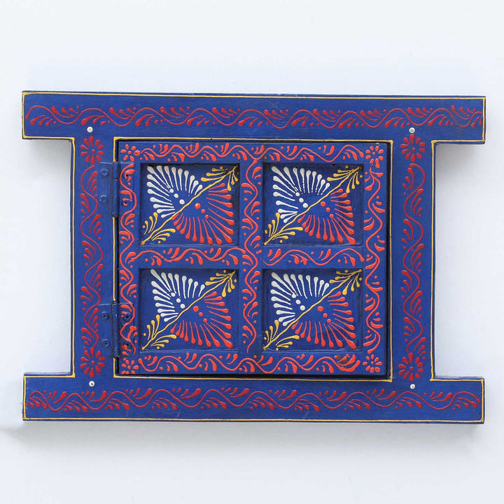 Handmade Decorative Blue Wooden Window Wall Decor