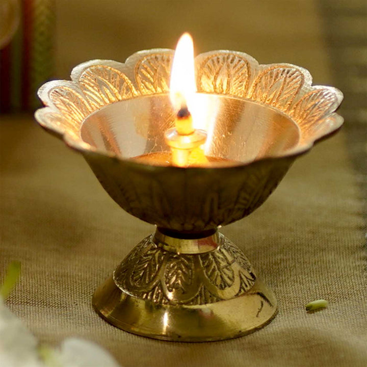 Handmade Gulab Diya Brass Oil Lamp / Diya | Set Of 2