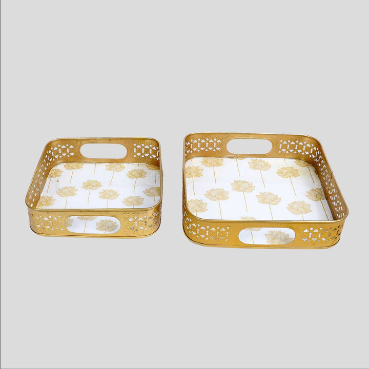 Handmade Gold Lotus Meena Tray | Set Of 2