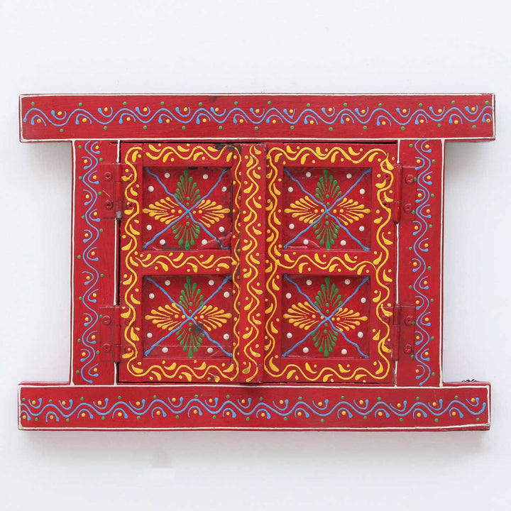 Handmade Decorative Red Wooden Window Wall Decor