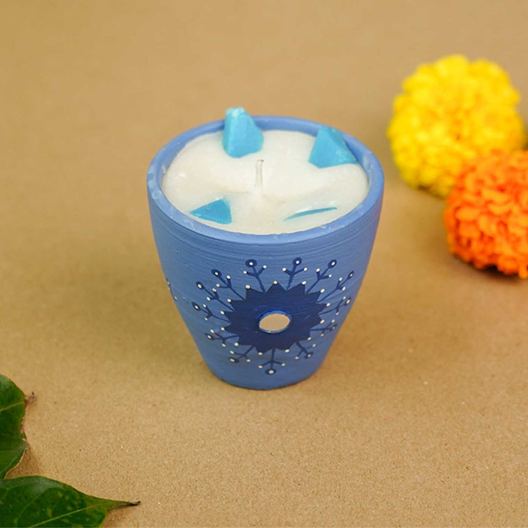 Hand-Painted Scented Blue Terracotta Candle