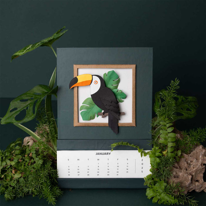 Handmade 3D Toucan Bird 2025 Desk Calendar