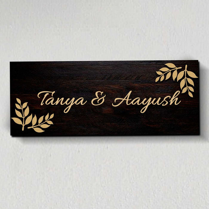 Personalized Printed Wooden Floral Nameplate For Couples