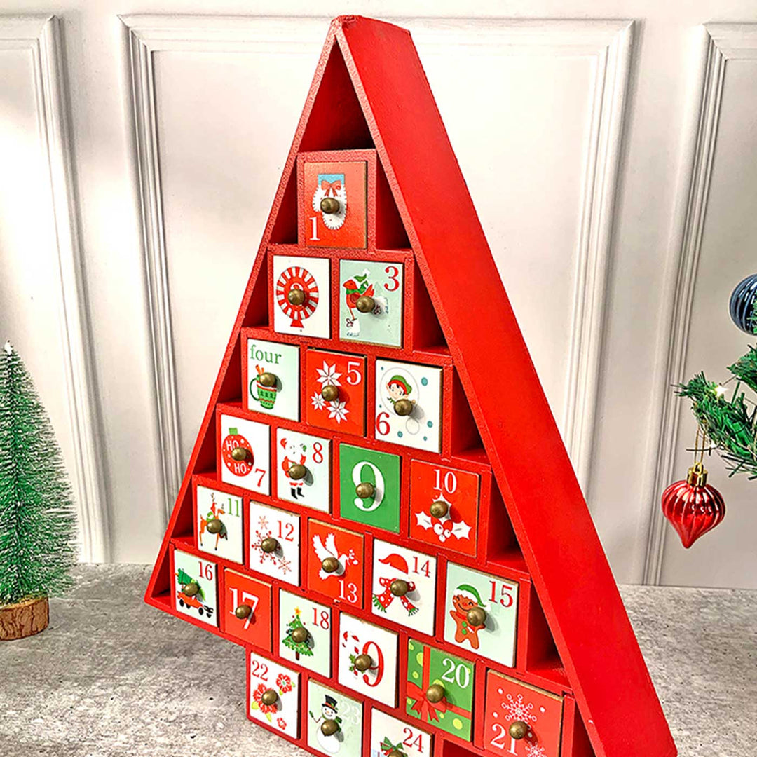 24 Days Wooden Red Tree Shape Advent Calendar | Xmas Gifting Ideas