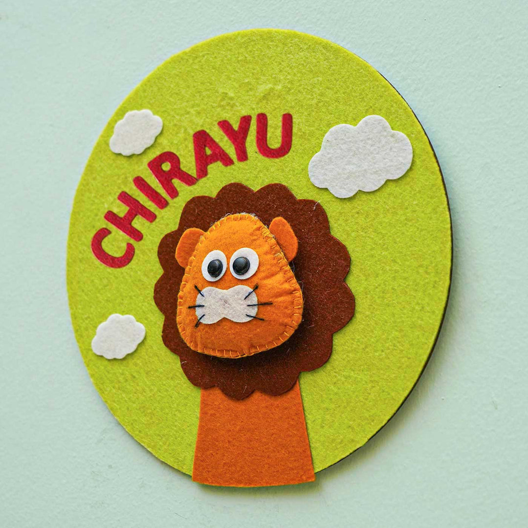 Personalized Handmade Lion Theme Felt Hoop Name Plate