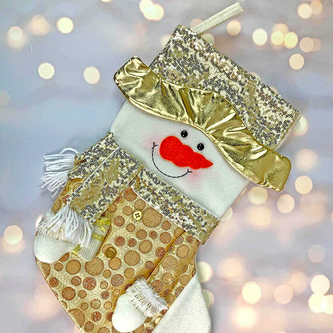 Handmade Golden Snowman Woolen Stockings For Christmas Decoration