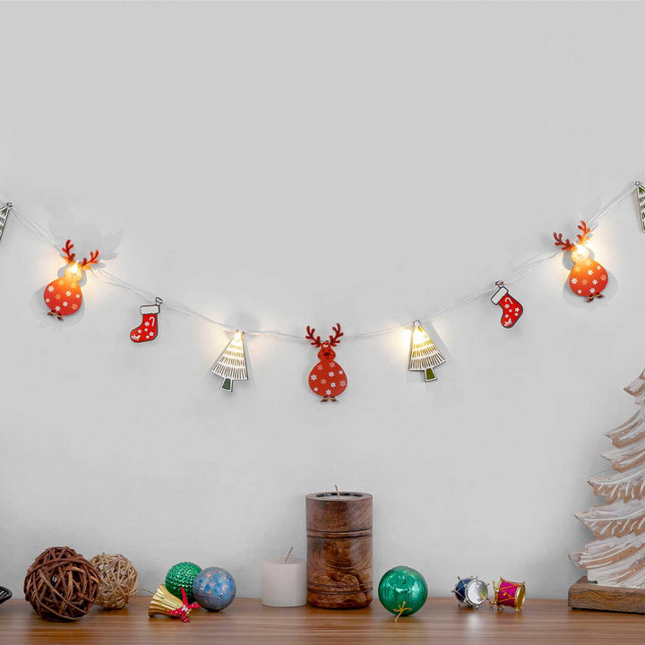 Decorative Pine Wood Reindeer & Christmas Tree Fairy Light