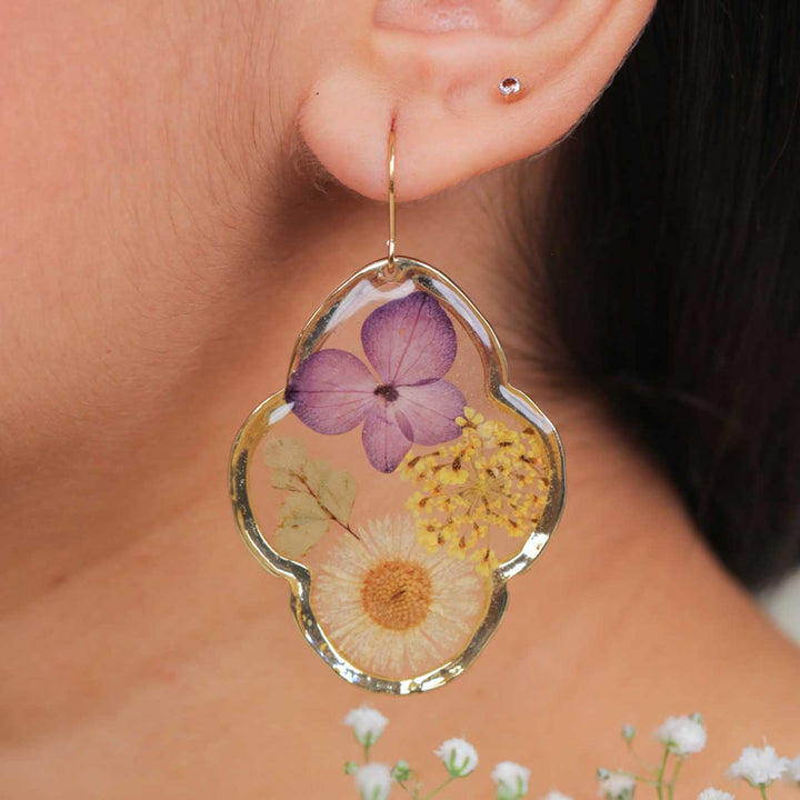 Handmade Preserved Flower Moroccan Brass Earrings