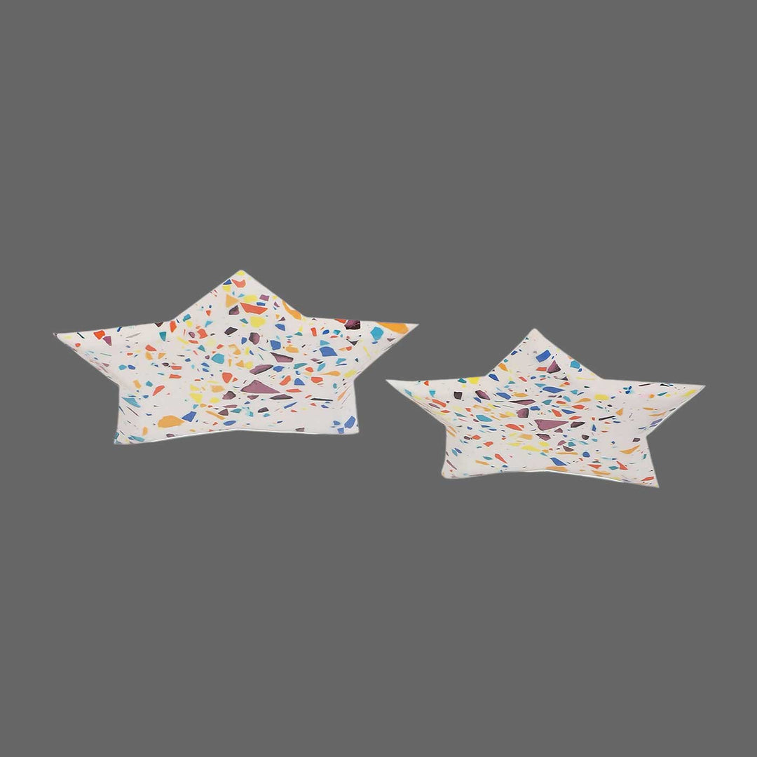 Handmade Multicolor Star Shaped Metal Platter | Set Of 2