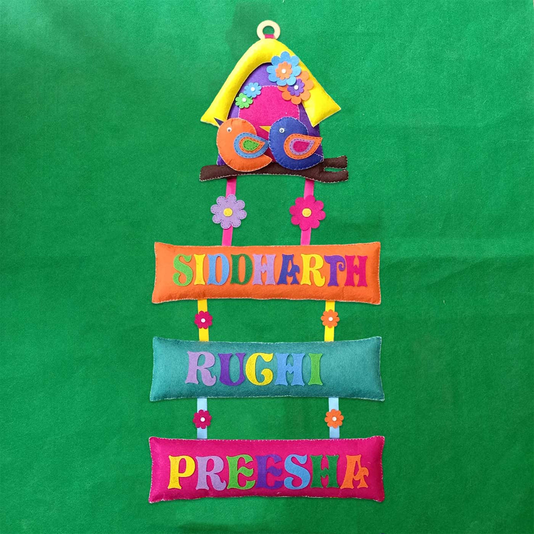 Personalized Handmade Bird House Felt Kids Name Plate