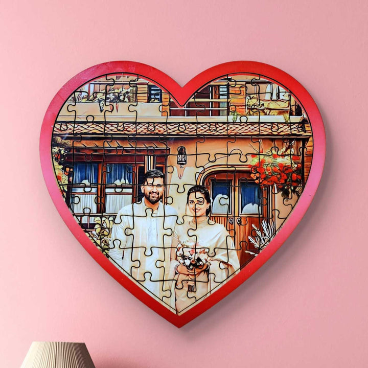 Photo Personalized Modern Pink Heart Shaped MDF Wood Puzzle