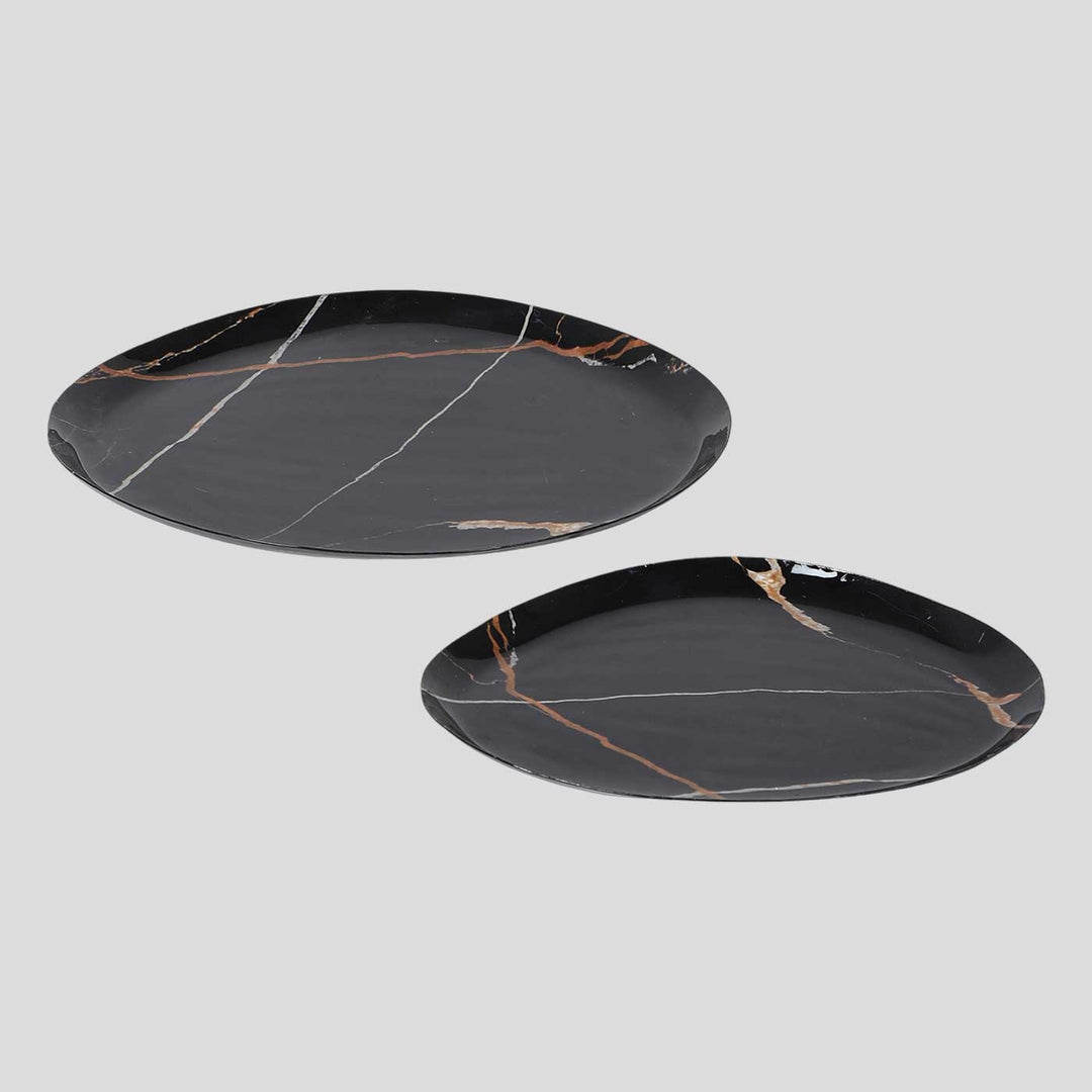 Handmade Black & Gold Metal Platter | Set Of 2