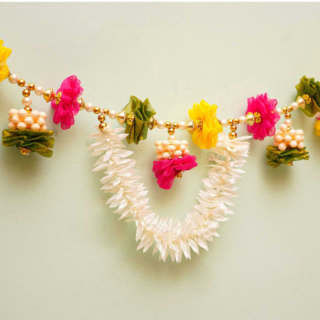 Handmade Multi-Color Tissue Flower Toran With Side Hangings