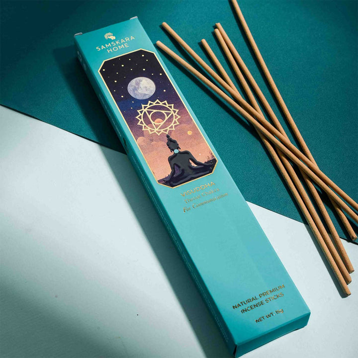 Handmade Visuddha - Throat Chakra Natural Bamboo Free Incense Stick / Agarbatti | Set Of 15