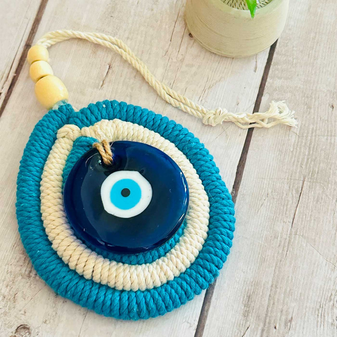 White & Blue Rope Evil Eye Hanging