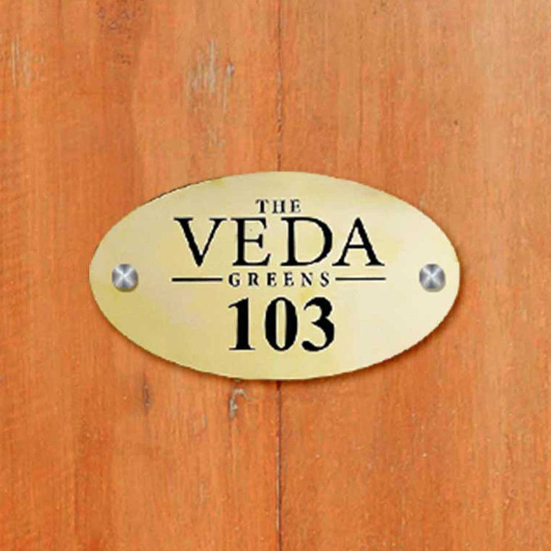 Personalized Small Waterproof Oval Golden Metal Name Plate For Hotels & Room Doors