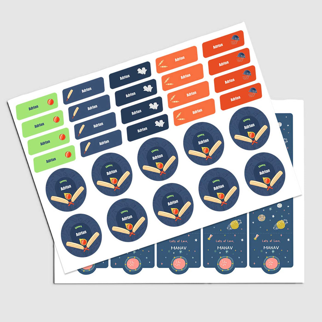 Personalized Cricket Buzz Theme Sticker Sheet | 40 Stickers