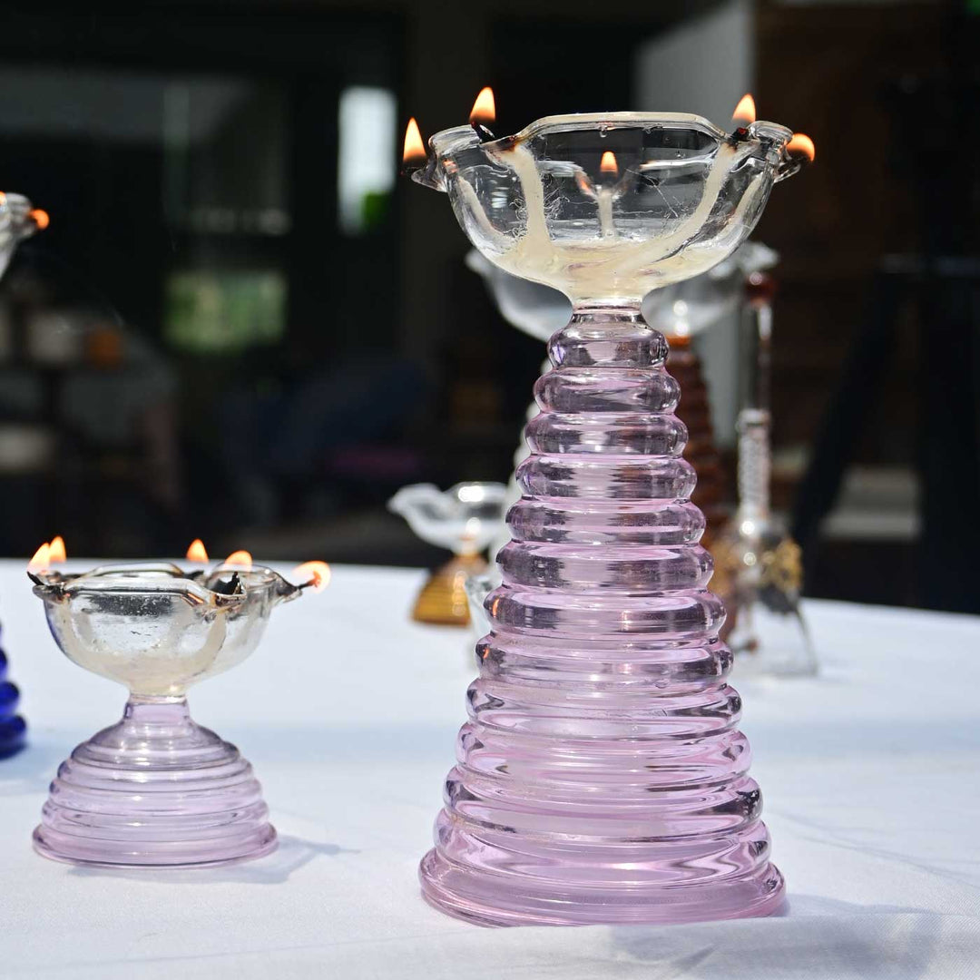 Handmade Pink Tall Borosil Glass Oil Lamp / Diya | 5.9  inch