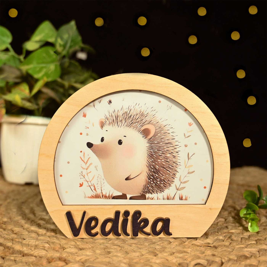 Personalized Hedgehog Theme Wooden Table Lamp With 3D Letters