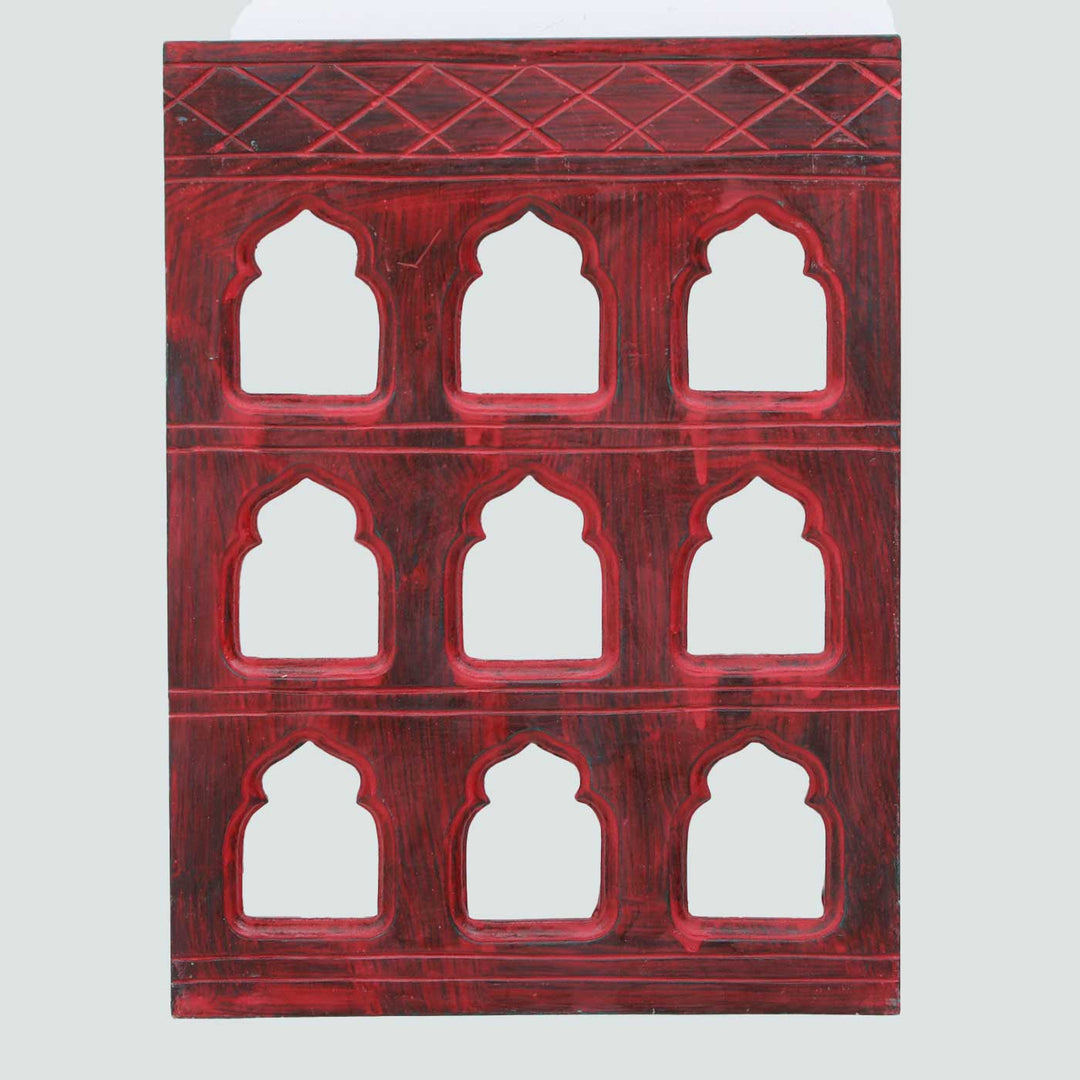 Handmade Traditional 9 Mehrab Jharokha Red Wooden Jharokha