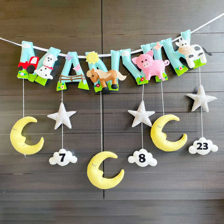 Personalized Felt Kids Farm Animal Themed Bunting with Hangings