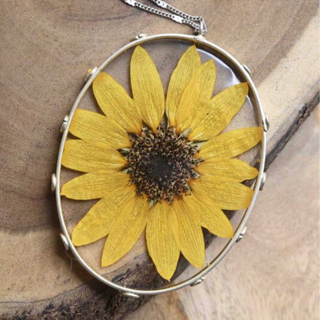 Handmade Preserved Sunflower Statement Brass Necklace