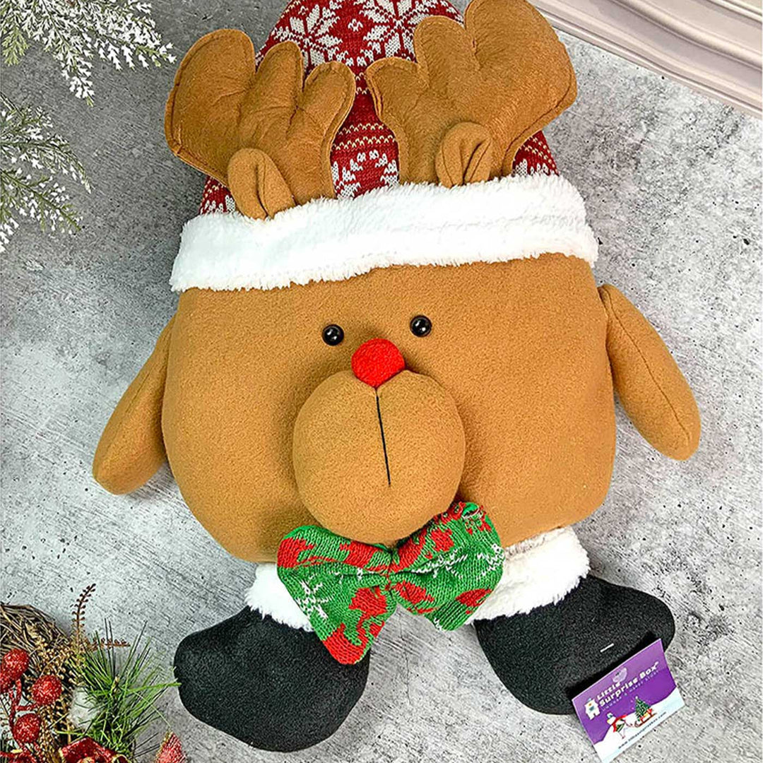 Fluffy Reindeer Christmas Themed Woolen Pillow For Christmas Decoration