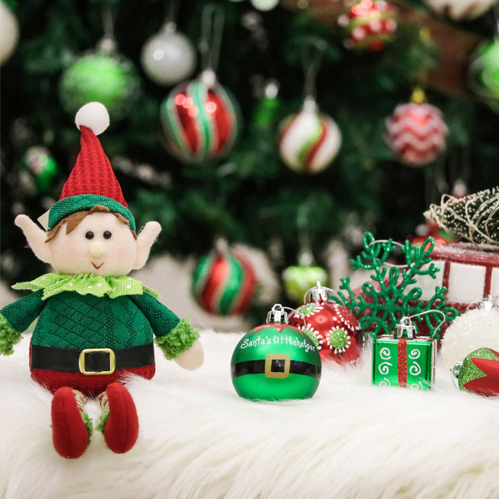 Red & Green Elf theme Christmas Ball Ornaments For Decoration | Set of 100