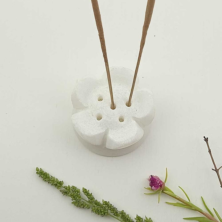 Handmade White Aaka Artistic Marble Incense Stick Holder | Set of 2