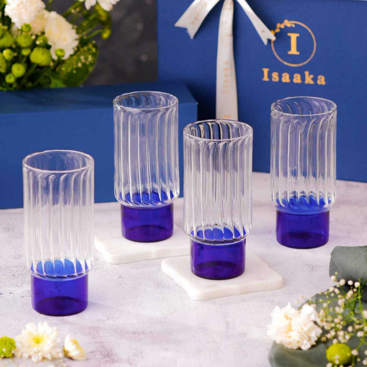 Handmade Indigo Borosil Glass Highball With Gift Box | Set Of 4