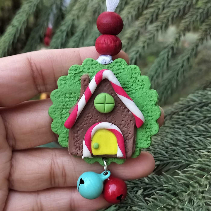 Handmade Clay Ornaments With Bell For Christmas Tree Decoration | Set Of 7