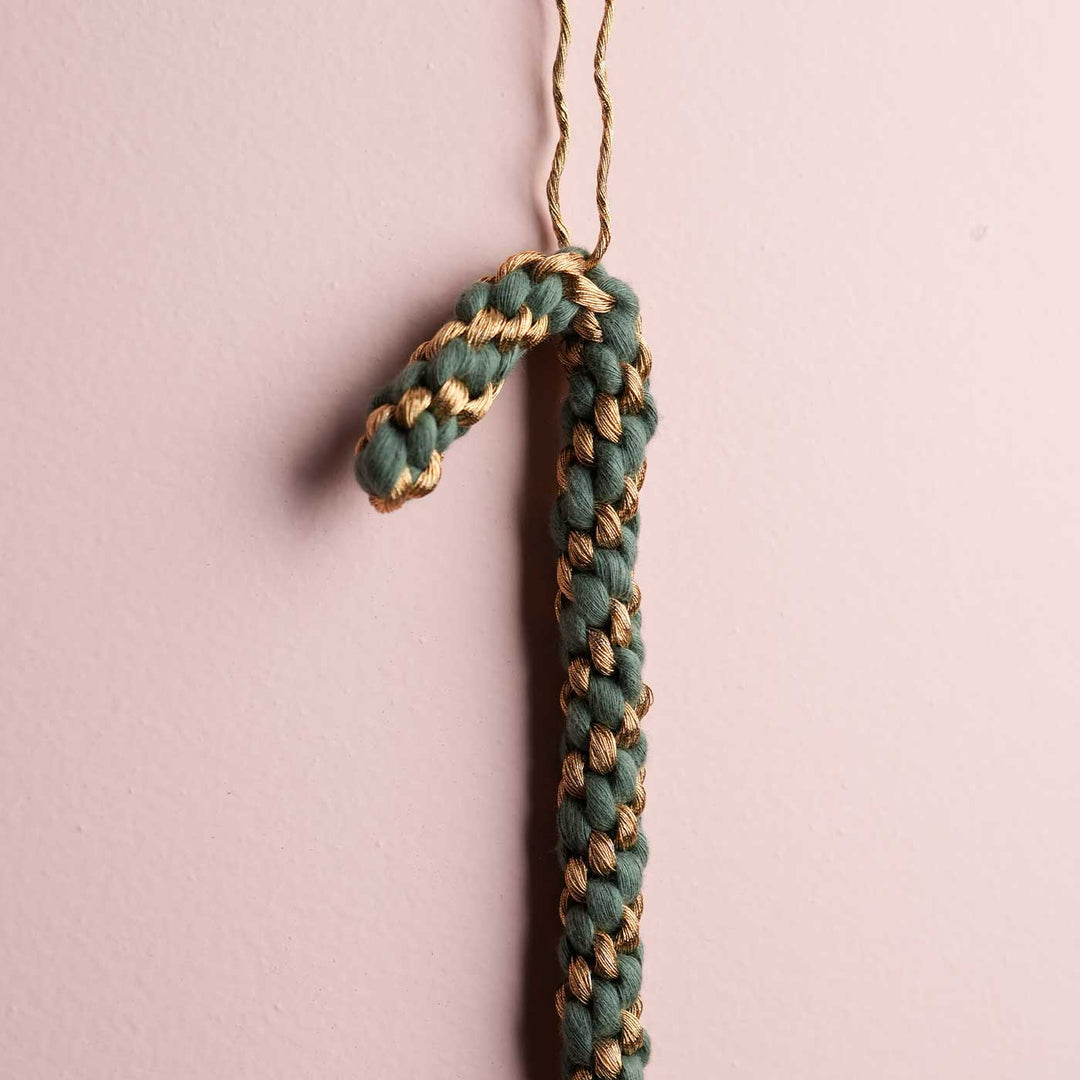 Handmade Green Candy Cane Macrame Ornament For Christmas Tree Decoration