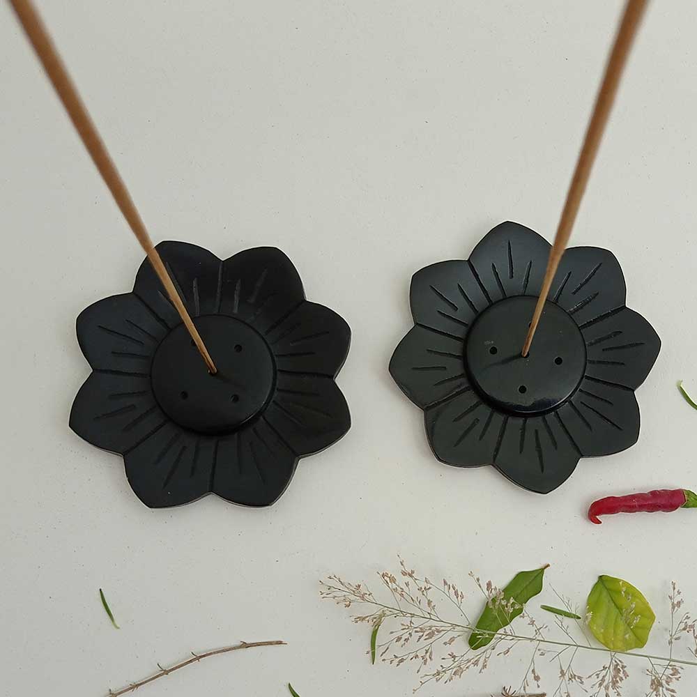 Handmade Handmade Black Tin Simple Soapstone Incense Stick Holder | Set Of 2