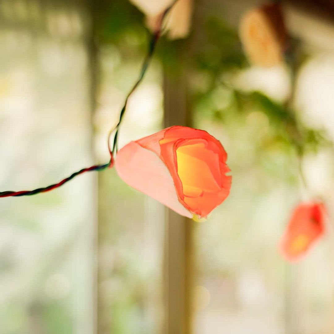 Handmade Red Sholapith Flower String Fairy Light