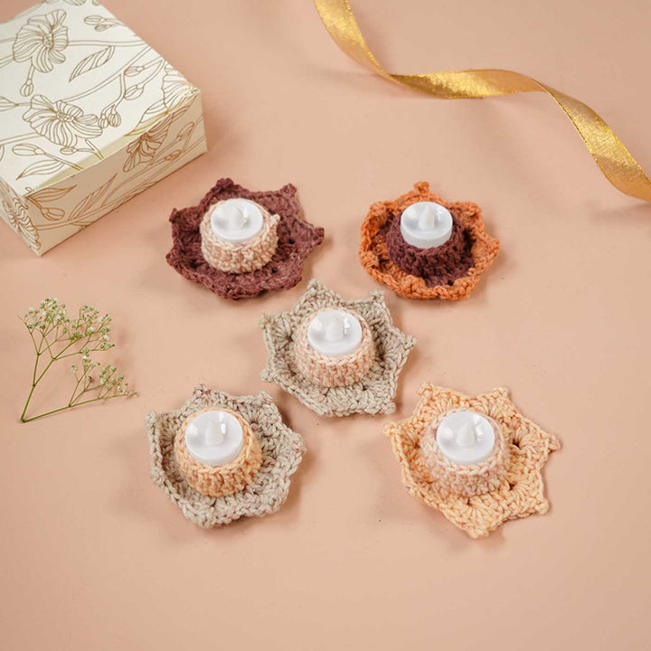 Handmade Crochet Brown Tealight Holder | Set Of 5