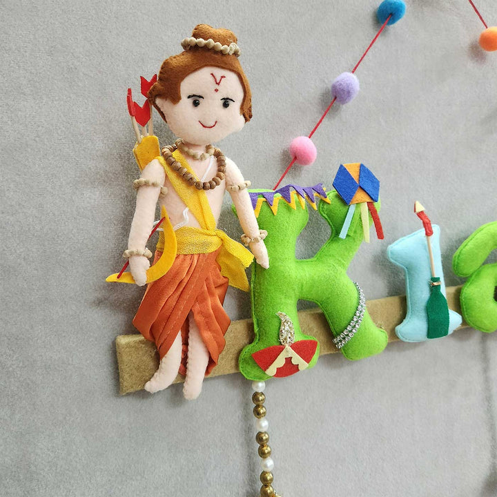 Personalized Shri Ram Ji & Hanuman Theme Felt Kids Name Plate