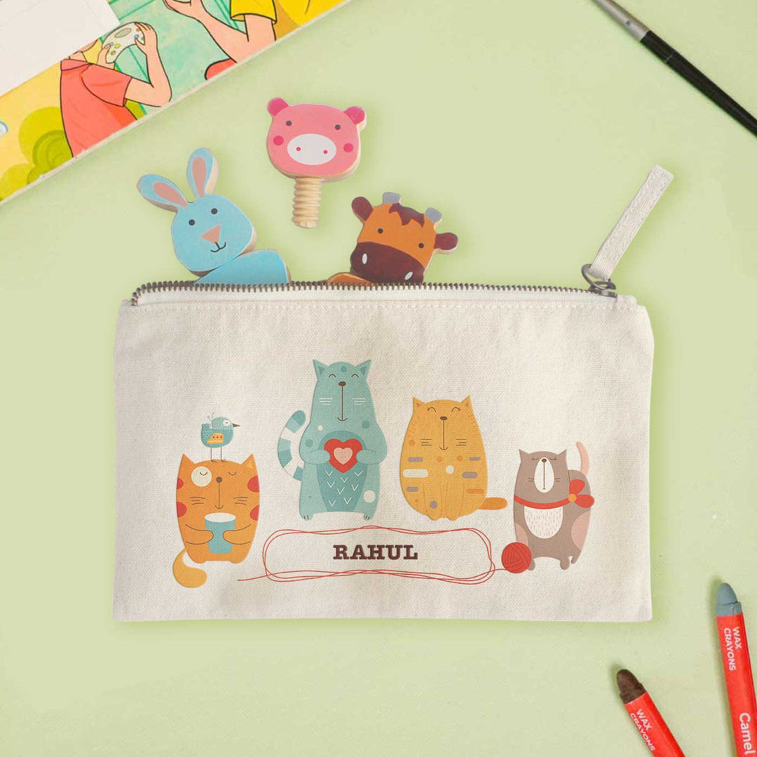 Personalized Kitty Cat Theme Cotton Pencil Pouch