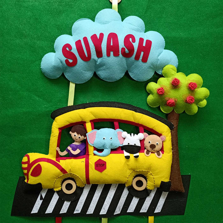 Personalized Handmade Bus Felt Kids Name Plate