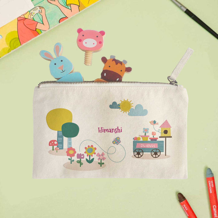 Personalized Flower Power Theme Cotton Pencil Pouch