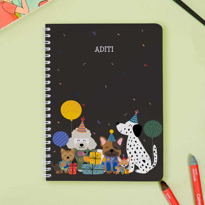 Personalized Paw Party Theme Spiral Bound Notebook | 60 Pages