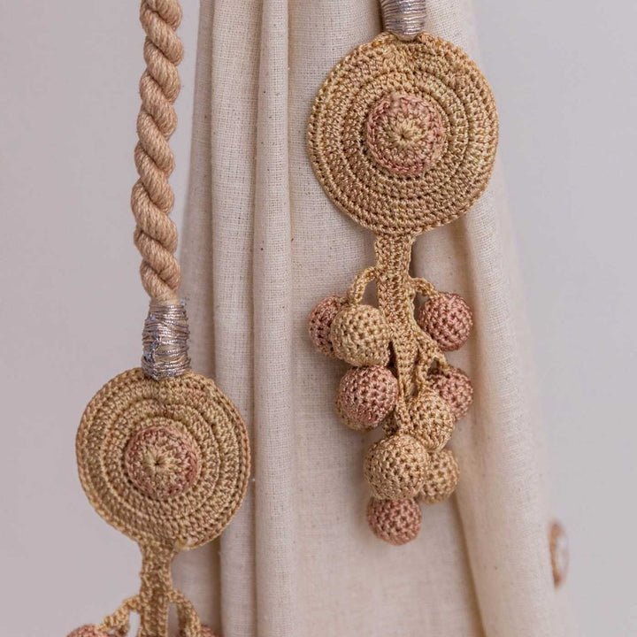 Handmade Kono Beige Tikki & Beads Curtain Tie Backs | Set of 2